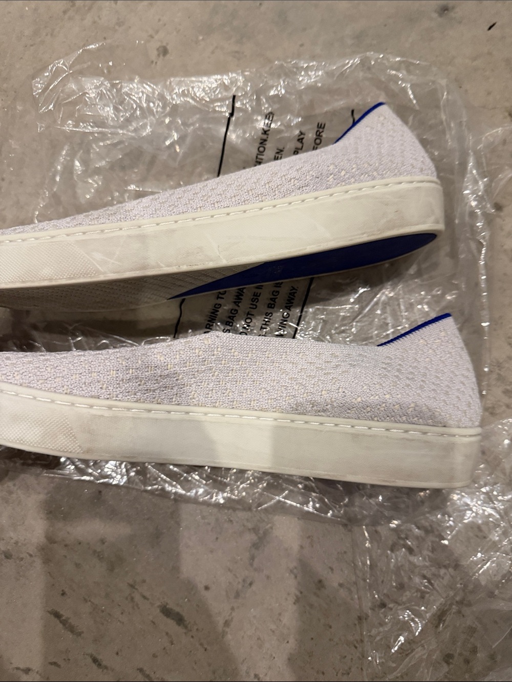 Rothy's cream Slip-On Knit Flats with Blue Heel Tab - Picture 2 of 10